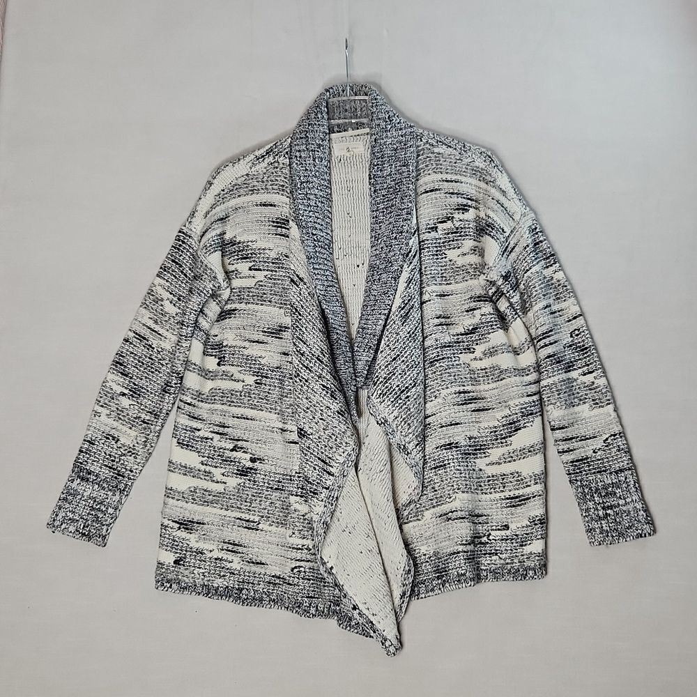 Lou & Grey Cardigan Women’s Medium Open Front Draped Knit Sweater Gray Soft Cozy